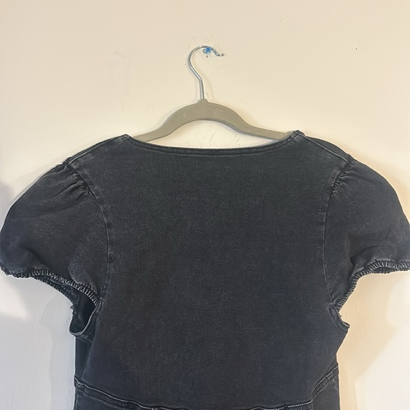 FREE PEOPLE Grey Denim Lace Up Mini Dress Sz L - Picture 6 of 7